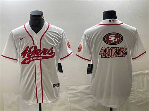 Mens San Francisco 49ers White Team Big Logo With Patch Cool Base Stitched Baseball Jersey
